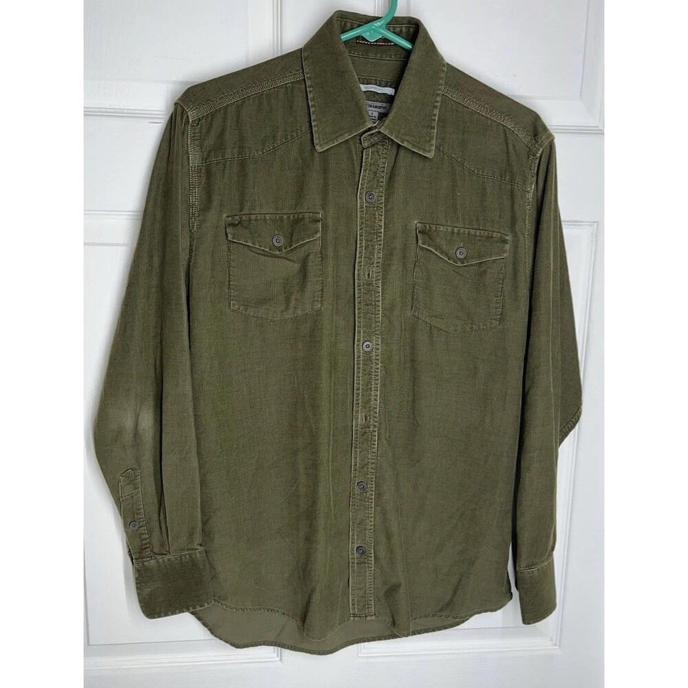 Johnston & Murphy Tailored Fit Corduroy L/S Button Shirt Olive Green Men's Small